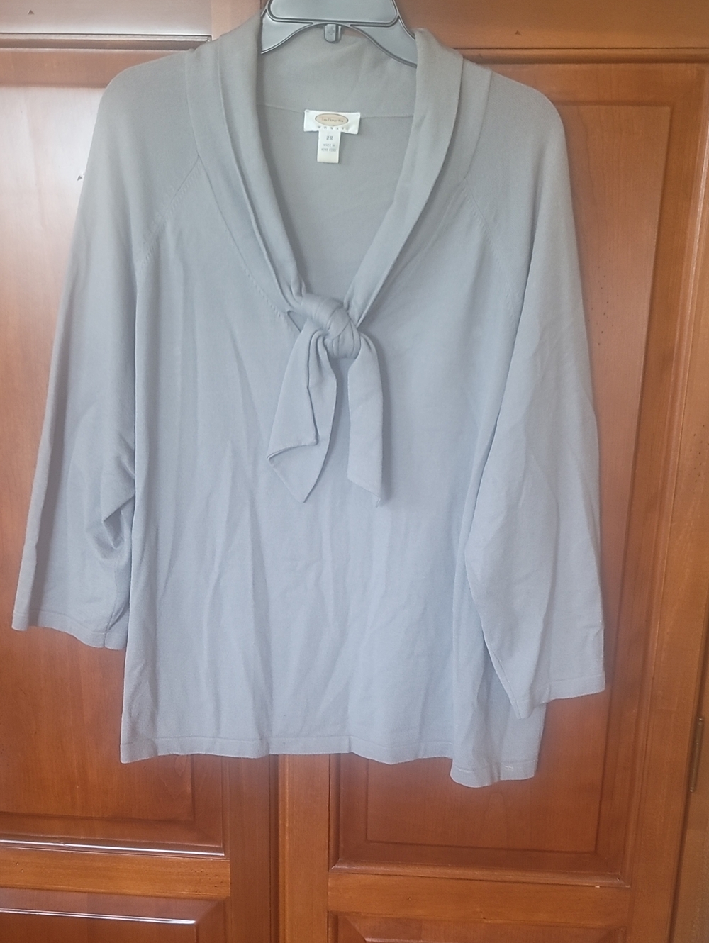 Talbots Light Gray Tie-Neck Tunic Top SZ 2X